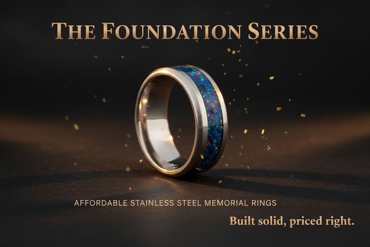 Foundation Series stainless steel memorial ring collection - affordable custom rings built solid and priced right for everyday wear