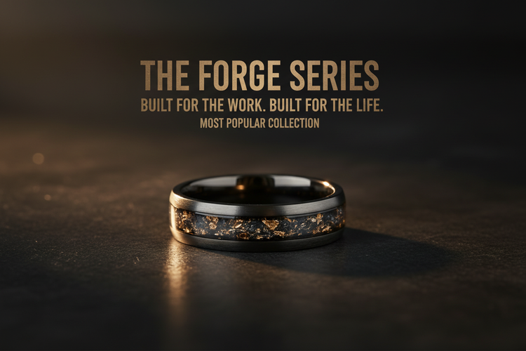 The Forge Series memorial rings in titanium, tungsten, and cobalt - rugged everyday strength built for work and life