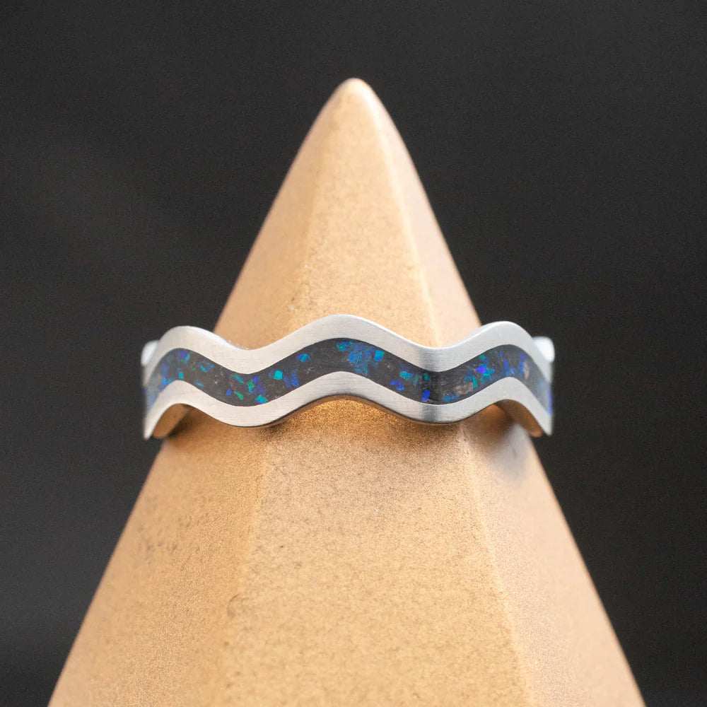 Leviathan Wave Resin Jewelry | Titanium Wave-Ring WildBeard Forge