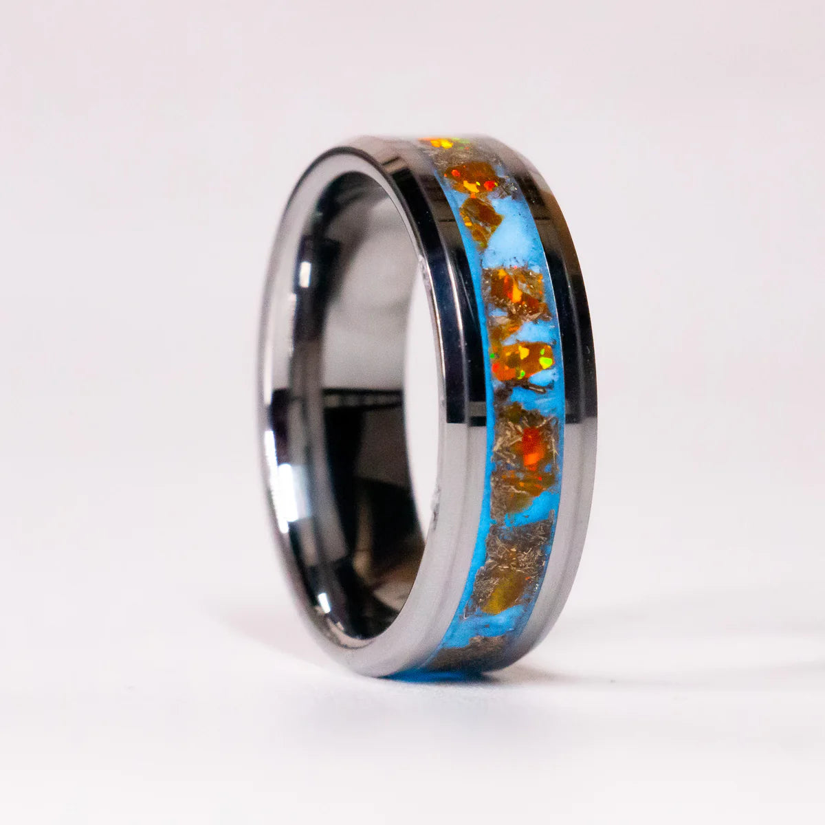 Custom made inlay ring with gold and opals