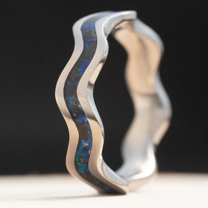Leviathan Wave Resin Jewelry | Titanium Wave-Ring WildBeard Forge