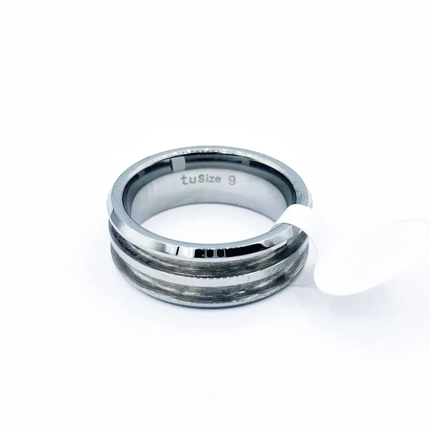 Tungsten double channel ring for custom ring inlays