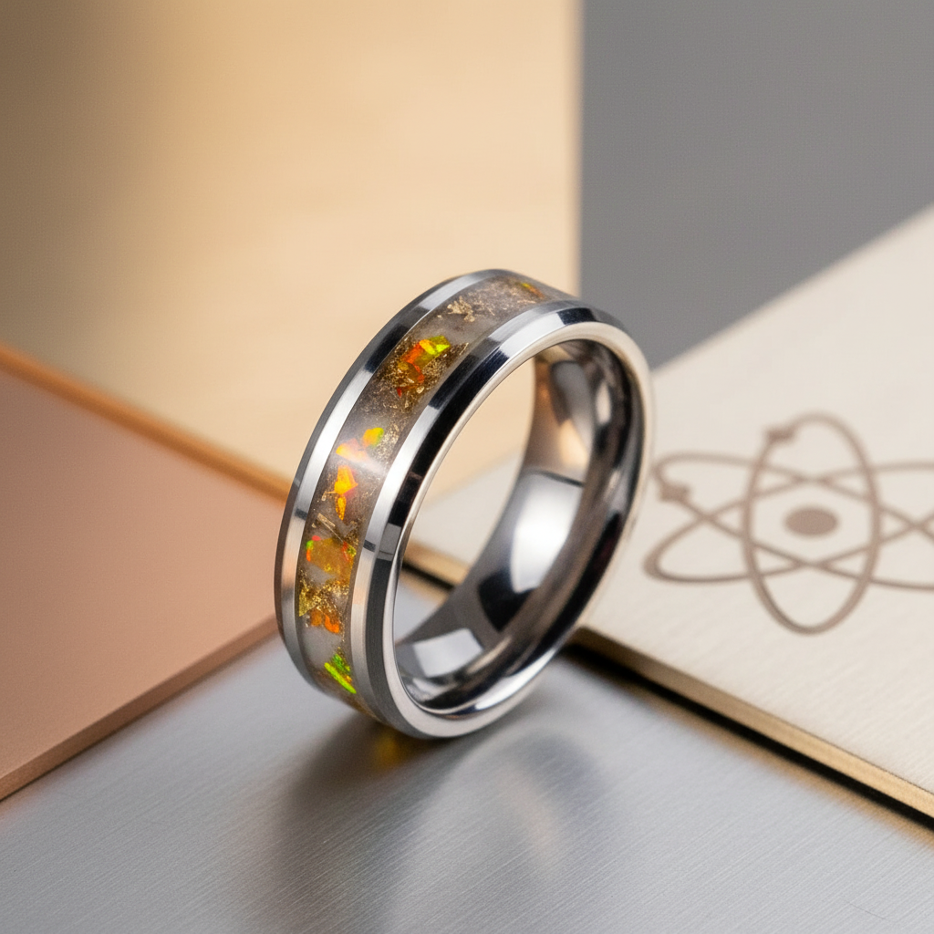 Premium tungsten wedding band with opal inlay - Aurelian 8mm ring